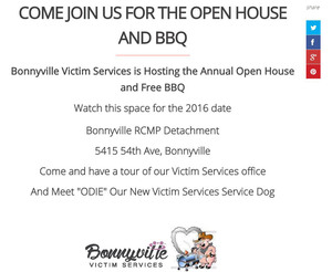 Internet website developer, INM of Edmonton used this cartoony image of a pig using a BBQ beside a stack of handy social media buttons to promote Bonnyville VSU's Open House page